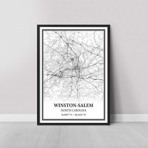 Winston Salem North Carolina Map Poster Print Canvas, Modern or Vintage Road Map Wall Art, Custom Winston-Salem Map for Home or Office Decor