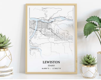 Lewiston city map poster print canvas - Lewiston Idaho city map poster canvas  - Lewiston map art poster canvas , Lewiston map poster