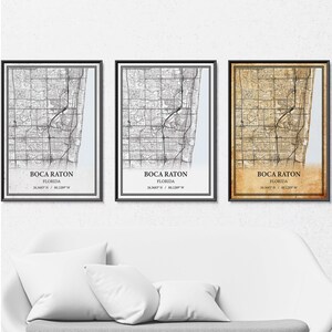 Boca Raton Florida kaart poster print canvas, moderne of vintage wegenkaart kunst aan de muur, aangepaste Boca Raton kaart voor decor thuis of op kantoor