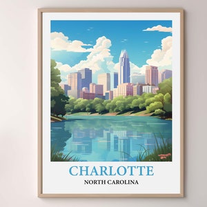 Charlotte North Carolina Skyline Print – Illustrated Cityscape Poster, Wall Art, Urban Decor, Travel Gift