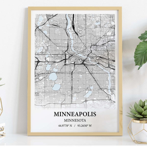 Minneapolis Minnesota city map poster print canvas , Minneapolis city map poster canvas , Minneapolis map poster canvas print , Minneapolis