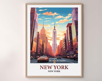 Vintage Watercolor NYC Skyline Print, New York City Travel Poster