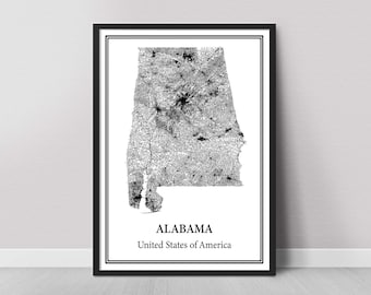 Alabama Map Poster – Black and White State Map Print, Canvas Wall Art
