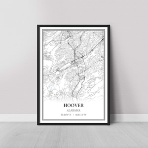 Hoover, Alabama Map Poster – Street & Road Map in Gray Vintage, Modern Minimalist, or Vintage Elegance, Custom Print or Canvas