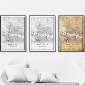 Impression sur toile de carte de Vancouver Washington, art mural de carte routière moderne ou vintage, carte de Vancouver personnalisée pour la maison ou la décoration de bureau