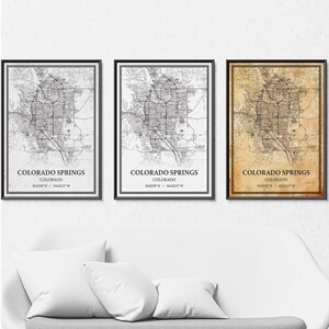 Colorado Springs, affiche de la carte du Colorado - Art mural gris vintage, minimaliste moderne ou élégance vintage, impression personnalisée ou toile