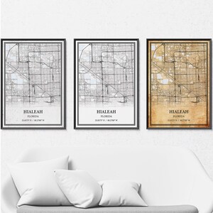 Hialeah Florida kaart poster print canvas, moderne of vintage wegenkaart muurkunst, aangepaste Hialeah kaart voor thuis of op kantoor