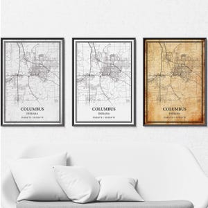 Columbus, Indiana Map Poster – Black and White and Vintage City Print, Canvas or Poster
