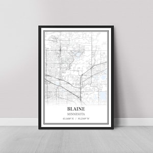 Blaine, Minnesota Map Poster – Street & Road Map, Gray Vintage, Modern Minimalist, or Vintage Elegance, Custom Print or Canvas