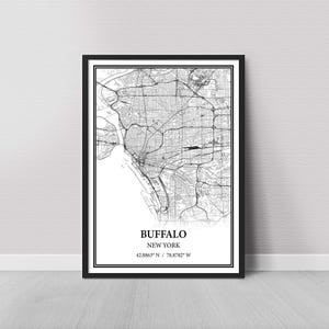 Buffalo New York Map Poster – Black and White Map Print, Canvas Wall Art