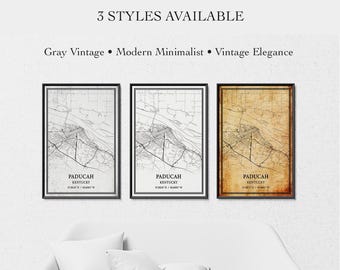 Paducah, Kentucky Map Poster – Black and White and Vintage City Print, Canvas or Poster