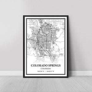 Colorado Springs Map Poster – Black and White Map Print, Canvas Wall Art