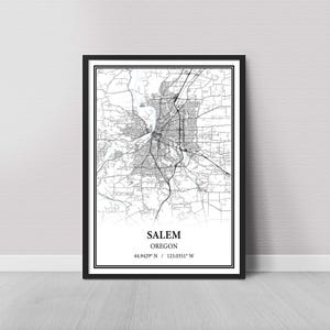 Salem Oregon Map Poster – Black and White Map Print, Canvas Wall Art