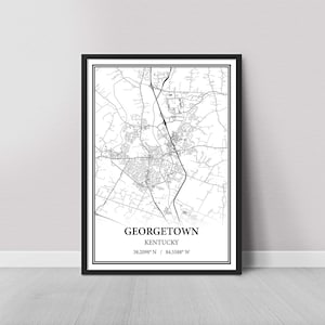 Georgetown Kentucky Map Poster – Black and White Map Print, Canvas Wall Art