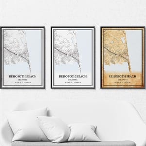 Rehoboth Beach Delaware carte affiche impression sur toile, art mural carte routière moderne ou vintage, carte de Rehoboth Beach personnalisée pour décoration de maison ou de bureau