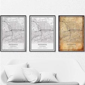Pasadena, California Map Poster – Black and White and Vintage City Print, Canvas or Poster