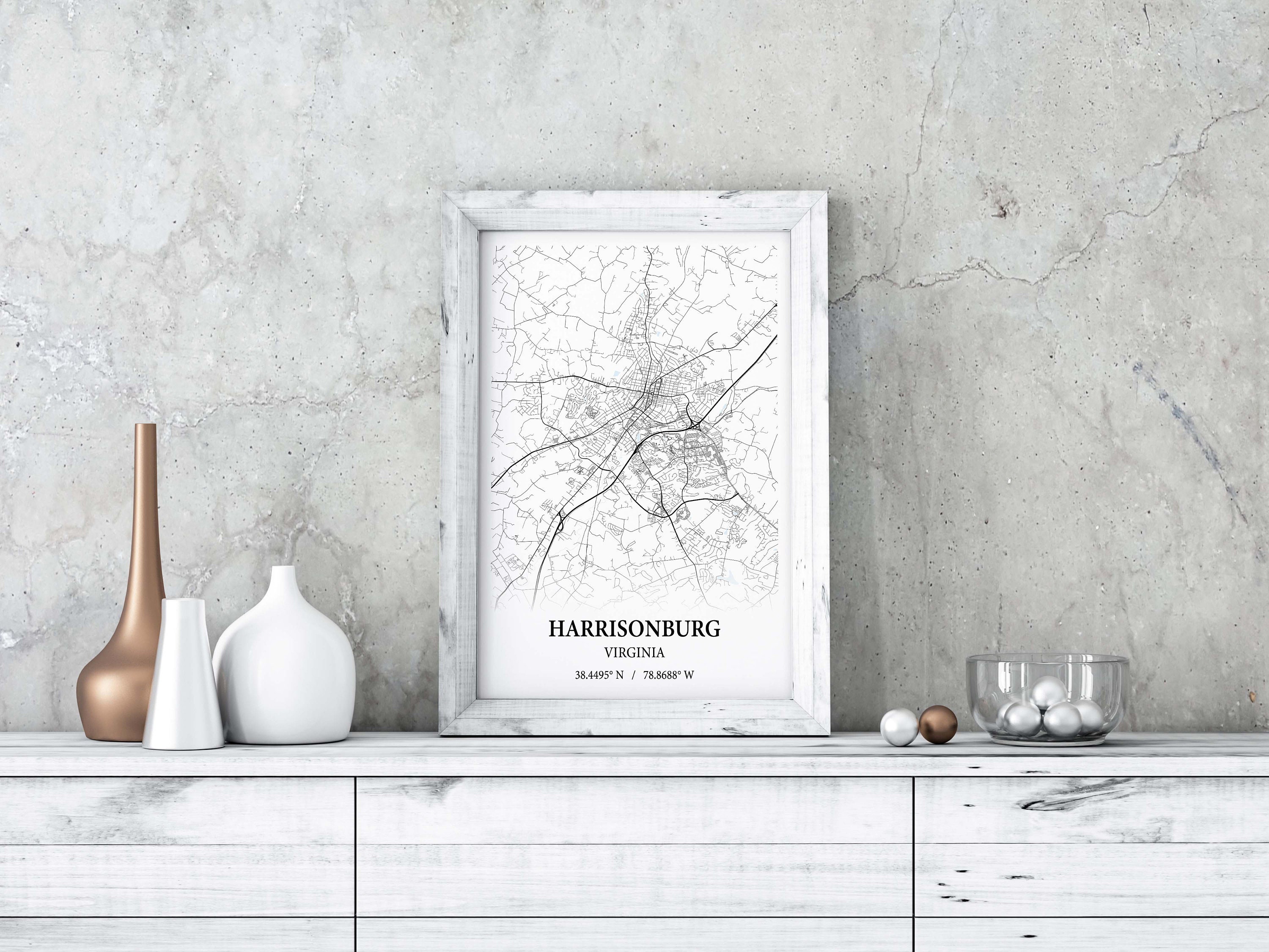 Harrisonburg Virginia City Map Poster Print Canvas Etsy