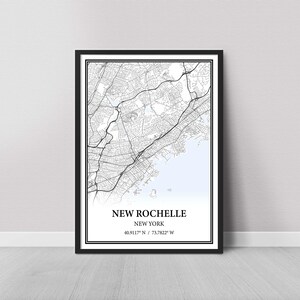 New Rochelle New York Map Poster Print Canvas, Modern or Vintage Road Map Wall Art, Custom New Rochelle Map for Home or Office Decor
