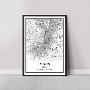Austin Texas City Map Poster – Black and White Map Print, Canvas Wall Art