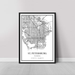 St. Petersburg Florida Map Poster – Black and White Map Print, Canvas Wall Art