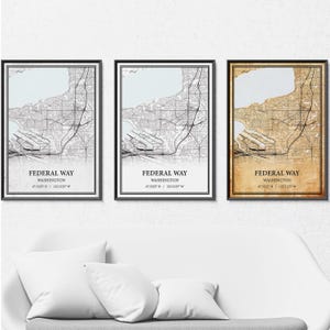Federal Way Washington carte affiche impression sur toile, art mural carte routière moderne ou vintage, carte Federal Way personnalisée pour décoration de maison ou de bureau
