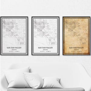 Kaartposter San Tan Valley, Arizona – straten- en wegenkaart in grijs vintage, modern minimalistisch of vintage elegantie, aangepaste print of canvas