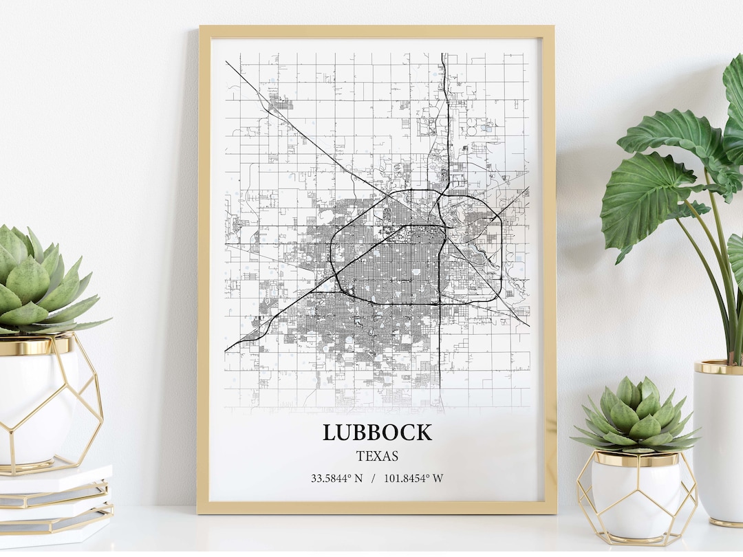 Lubbock Texas City Map Poster Print Canvas , Lubbock City Map Poster