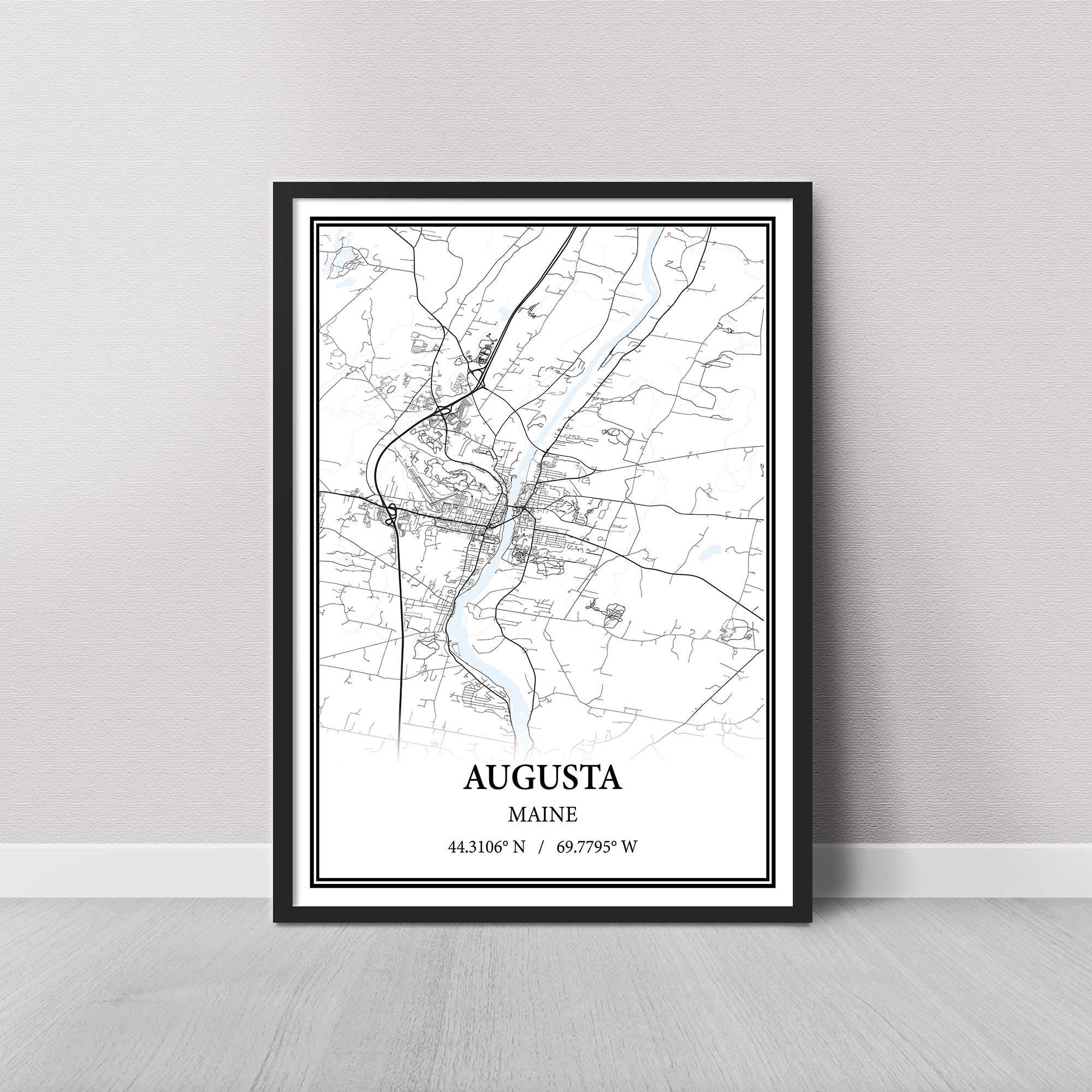 Augusta Maine Map Print, Augusta ME Map Poster, Black & White Street Map, Road Map, Augusta Wall Art, City Print, Canvas