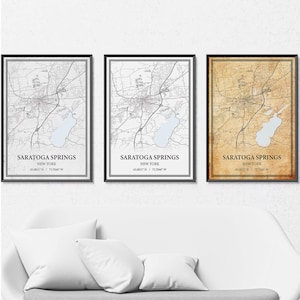 Póster impreso en lienzo con mapa de Saratoga Springs, Nueva York, arte mural con mapa de carreteras moderno o vintage, mapa personalizado de Saratoga Springs para decoración del hogar o la oficina