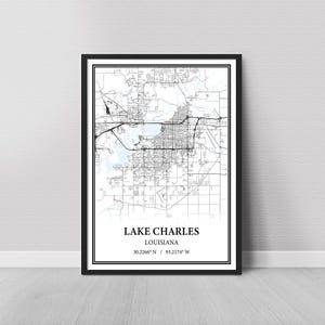 Lake Charles, Louisiana Map Poster – Street & Road Map, Gray Vintage, Modern Minimalist, or Vintage Elegance, Custom Print or Canvas