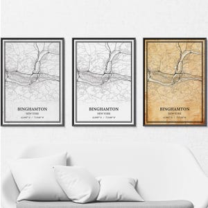 Toile imprimée Binghamton New York carte, carte routière moderne ou vintage art mural, carte Binghamton personnalisée pour décoration de maison ou de bureau