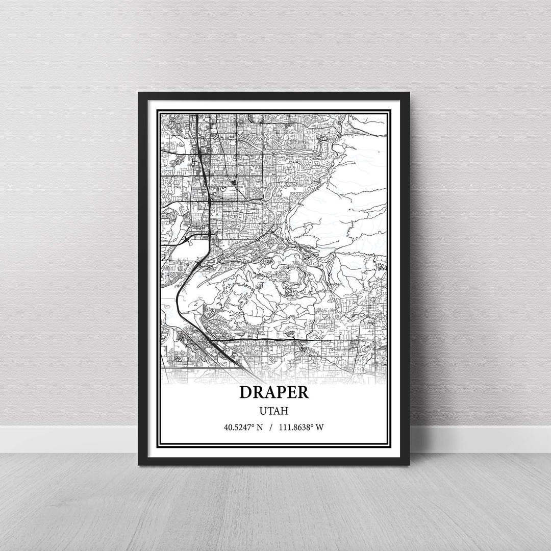 Draper Map Draper Utah Map Poster – Black and White Map Print, Canvas Wall Art - Etsy