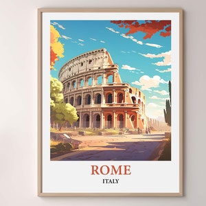 Rome Colosseum Travel Poster, Rome Wall Art Print, Rome Skyline Cityscape, Vintage Watercolor Decor, Travel Gift