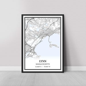 Lynn Massachusetts Map Poster – Black and White Map Print, Canvas Wall Art