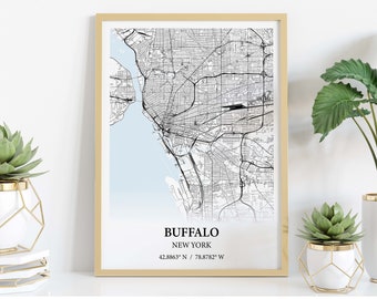 Buffalo New York city map poster print canvas , Buffalo city map poster canvas  , Buffalo map art poster canvas , Buffalo map wall art gift