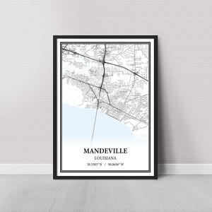 Mandeville Louisiana Map Poster – Black and White Map Print, Canvas Wall Art