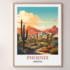Phoenix Arizona Travel Poster, Phoenix Wall Art Print, Phoenix Skyline Cityscape, Vintage Watercolor Decor, Travel Gift