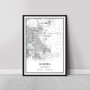 Aurora Colorado Map Poster – Black and White Map Print, Canvas Wall Art