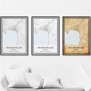 Stampa su tela con mappa stradale Incline Village Nevada, arte murale moderna o vintage, mappa Incline Village personalizzata per la casa o l'ufficio