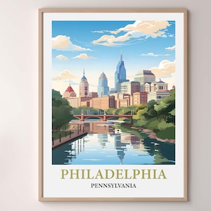 Philadelphia Pennsylvania Travel Poster, Philly Wall Art Print, Philadelphia Skyline Cityscape, Vintage Watercolor Decor, Travel Gift