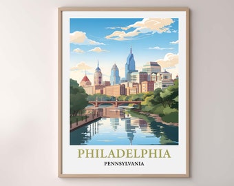 Philadelphia Pennsylvania Travel Poster, Philly Wall Art Print, Philadelphia Skyline Cityscape, Vintage Watercolor Decor, Travel Gift