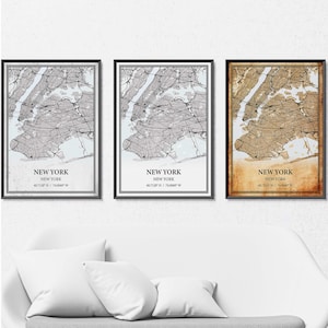 New York City New York Mappa Poster Stampa Tela, Mappa Stradale Moderna o Vintage Wall Art, Mappa di New York Personalizzata per la Decorazione della Casa o dell'Ufficio