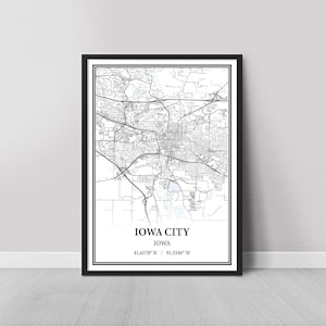 Iowa City, Iowa Map Poster – Street & Road Map, Gray Vintage, Modern Minimalist, or Vintage Elegance, Custom Print or Canvas