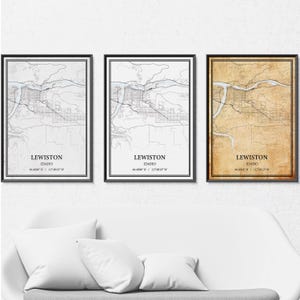 "Lewiston, Idaho Map ""Poster"" - Street Map, Landkarte, grauer Vintage, moderner Minimalist oder Vintage Eleganz, individueller Druck oder Leinwand."