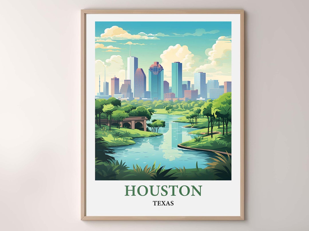 Houston Texas City Map Poster Houston Skyline Art Print Houston Urban