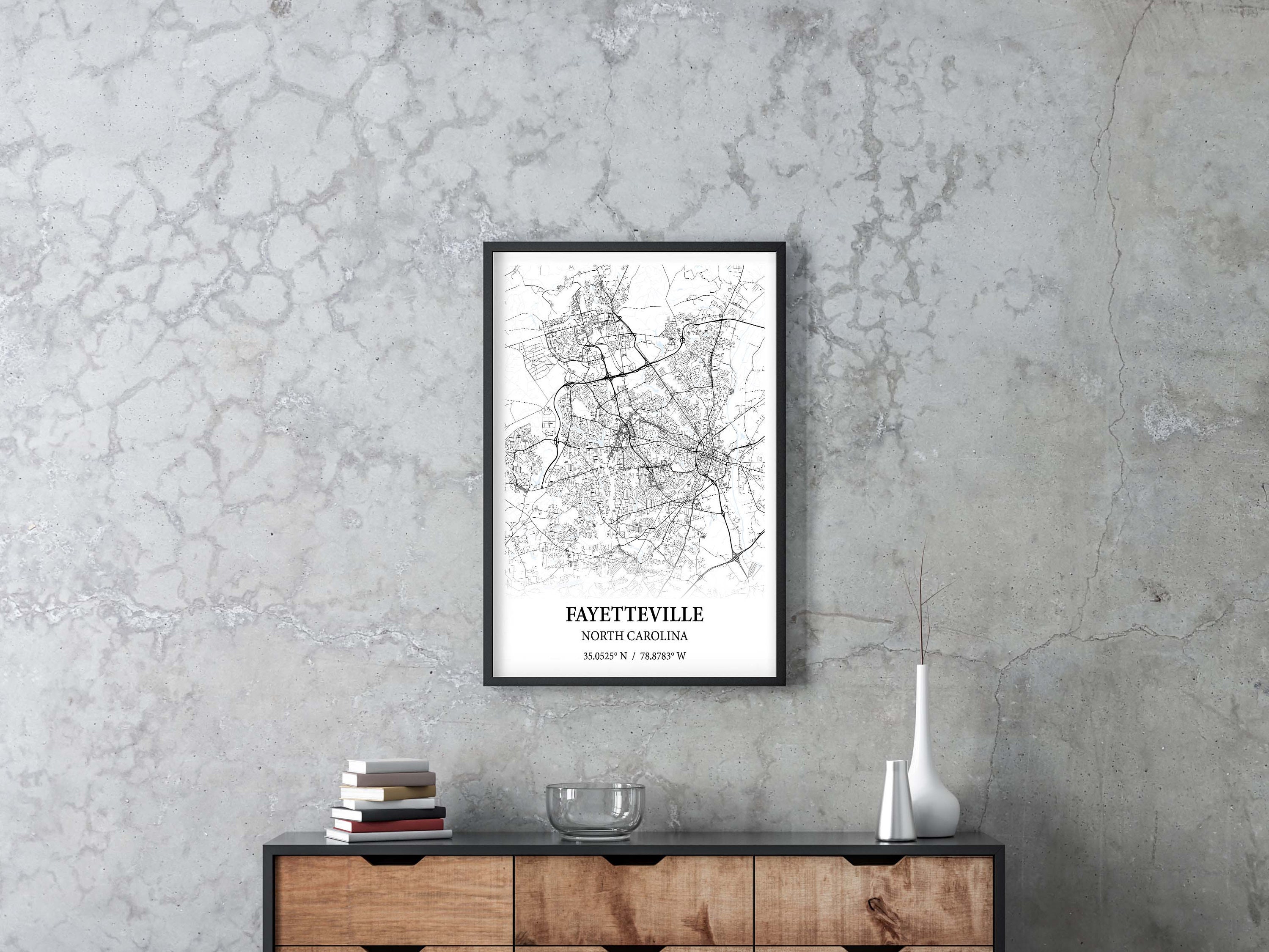 Fayetteville North Carolina City Map Poster Print Canvas , Fayetteville
