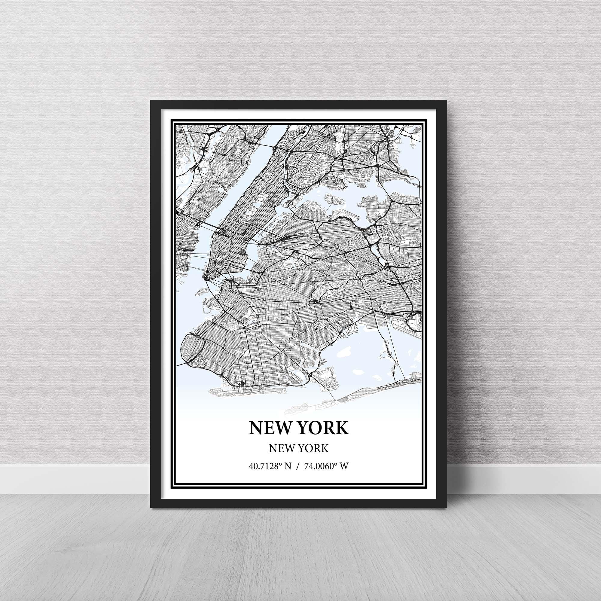 New York City New York Map Poster Print Canvas, Modern or Vintage Road Map Wall Art, Custom New York Map for Home or Office Decor
