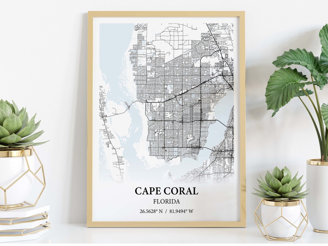 Cape Coral Florida City Map Poster Print Canvas , Cape Coral City Map
