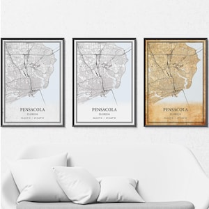 Pensacola Beach Florida kaart poster print canvas, moderne of vintage wegenkaart kunst aan de muur, aangepaste Pensacola Beach kaart voor decor thuis of op kantoor