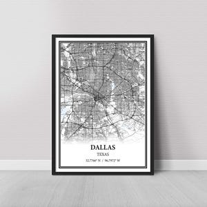 Dallas Texas Map Poster – Black and White Map Print, Canvas Wall Art